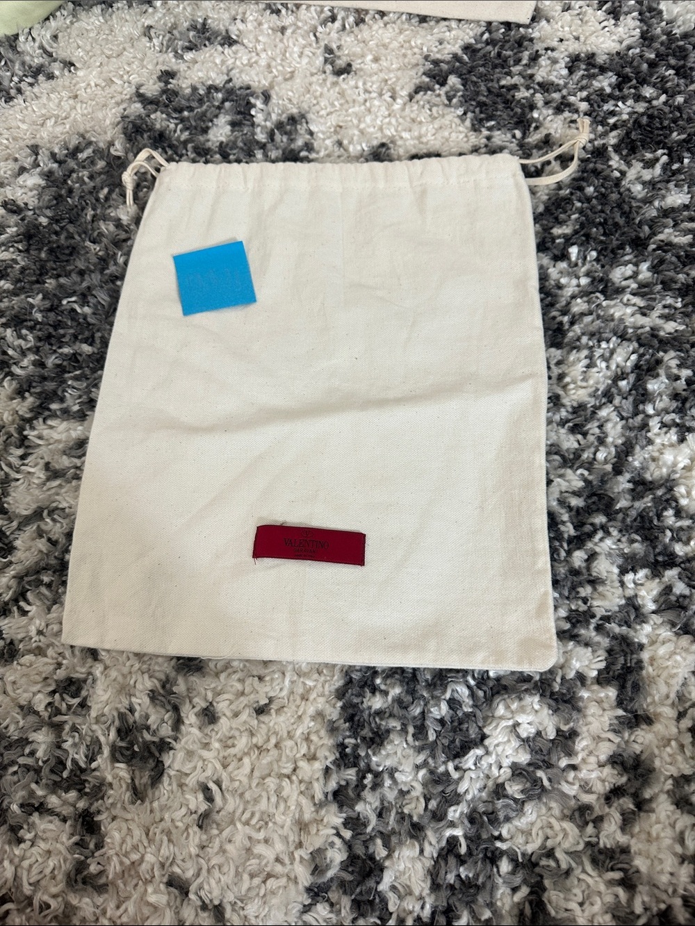 Valentino Cream Drawstring Dust Bag with Red Logo Patch